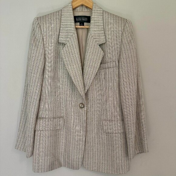 Linda Allard Ellen Tracy Textured Blazer Jacket Silk Wool Herringbone - 12 - Picture 1 of 9